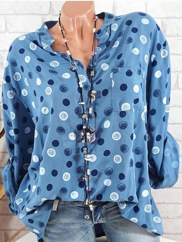 Daily Plus Size Dot Print Blouse Loose Lapel Tops For Women