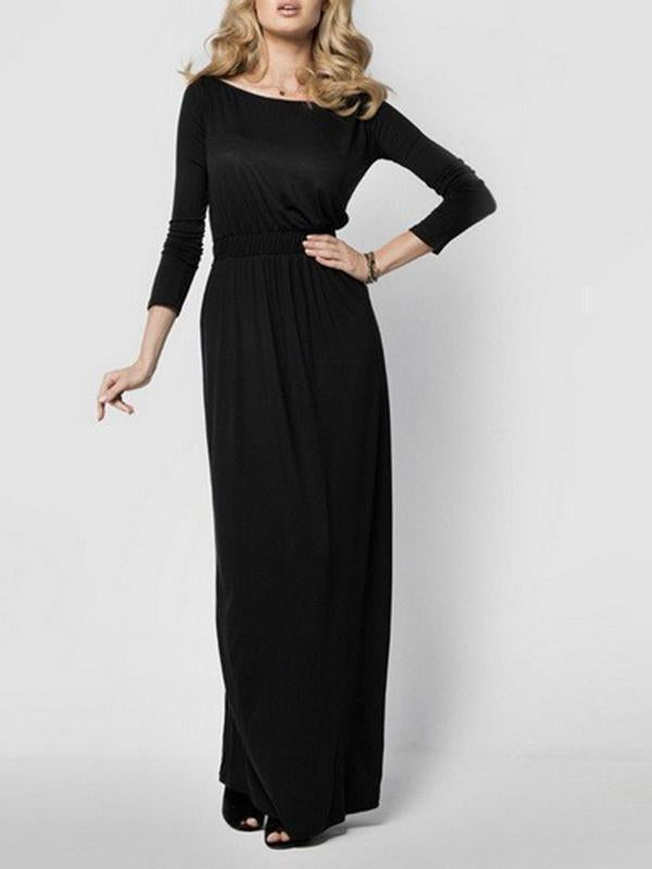 Women Elegant Boat Neck Empire waist  Waist Maxi Dresses