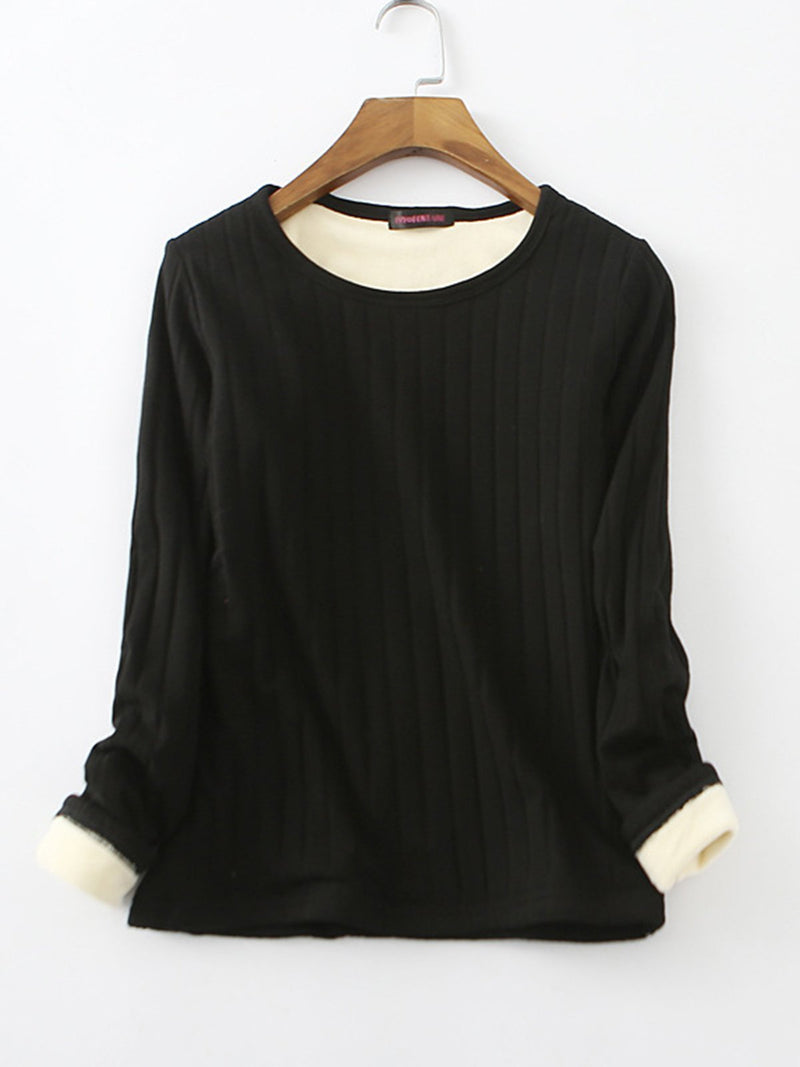 Velvet Cotton Long Sleeve Paneled Crew Neck T-Shirts