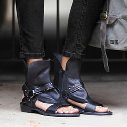 Women Flat Heel PU Zipper Casual Sandals